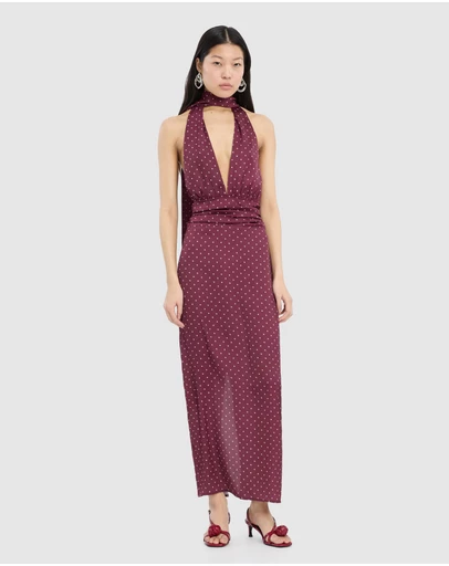 ROTATE - Dot Halterneck Scarf Dress