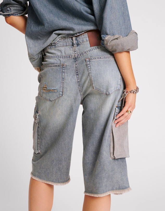 ONE TEASPOON - Skater Girl Low Waist Super Long Leg Denim Jorts - Dirty Blue