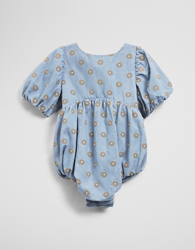 Country Road - Short Sleeve Chambray Embroidered Romper