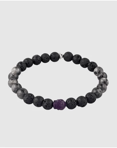 Kuzzoi - ICONIC EXCLUSIVE - Amethyst Skull Bead Bracelet in 925 Silver