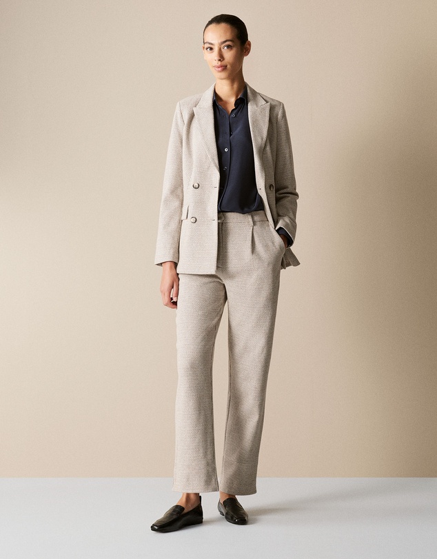 Trenery - Cotton Blend Puppytooth Ponte Blazer in Natural Marle