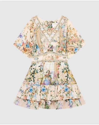 Camilla - Kids V Neck Mini Dress with Layered Frill Hem
