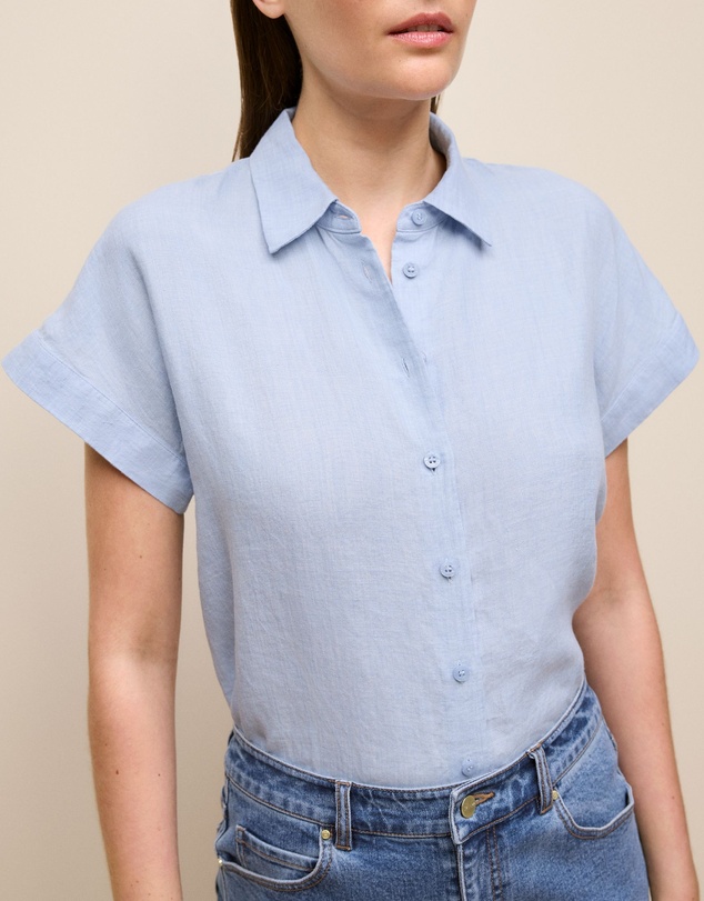 Trenery - Delave Linen Cap Sleeve Shirt in Ice Blue