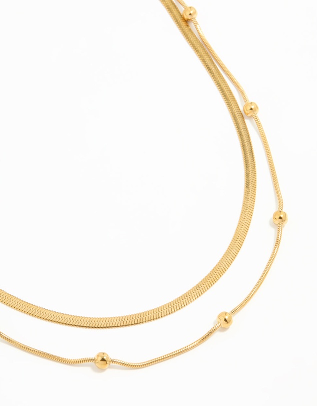 Lovisa - Waterproof Gold Plated Stainless Steel Ball Chain Layered Necklace