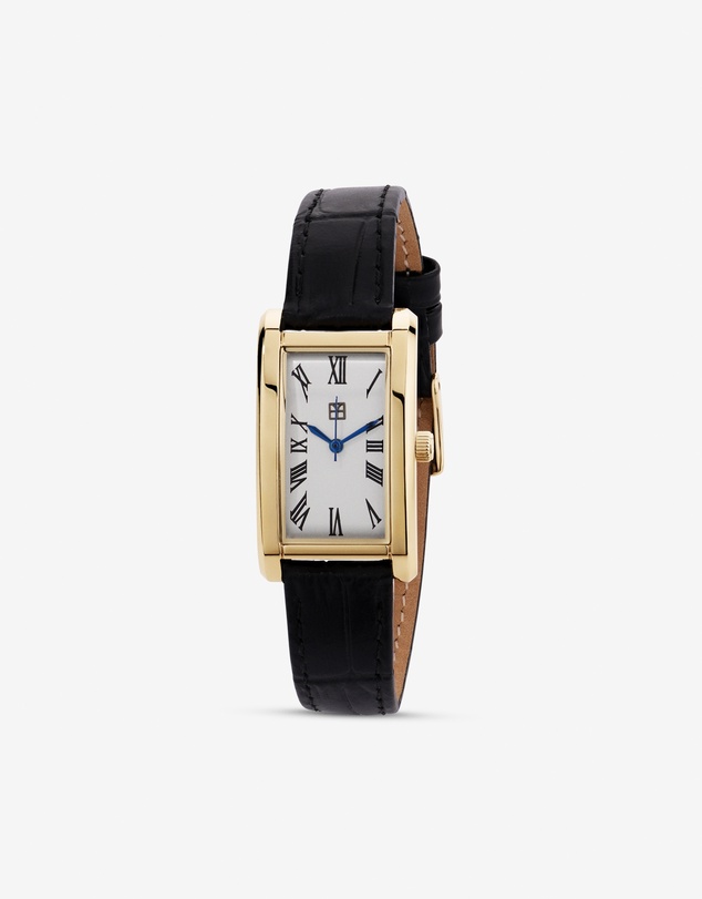 Michael Hill - Women’s Black Leather Watch in Gold-Tone Stainless Steel