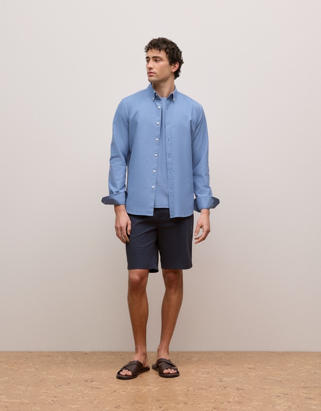 Trenery - Cotton Jacquard Stripe T-shirt in Dusty Blue