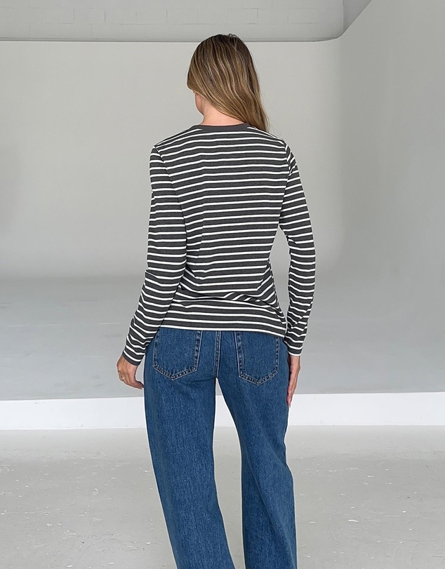Dazie - Melrose Long Sleeve Stripe Boyfriend Tee
