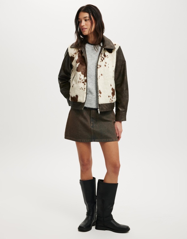 Cotton On - Cow Print Faux Fur Jacket