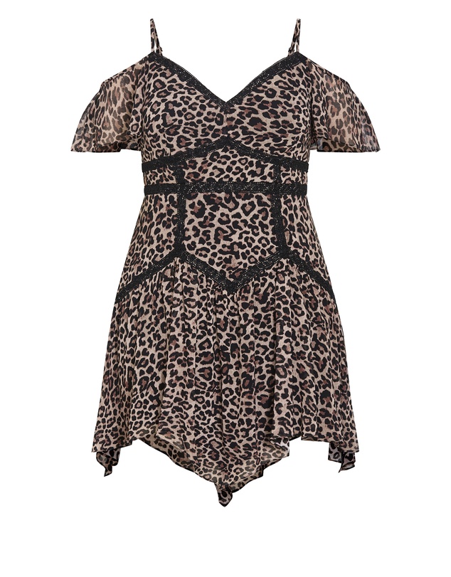 City Chic - Plus size Alex Leopard Print Mini Dress - chocolate