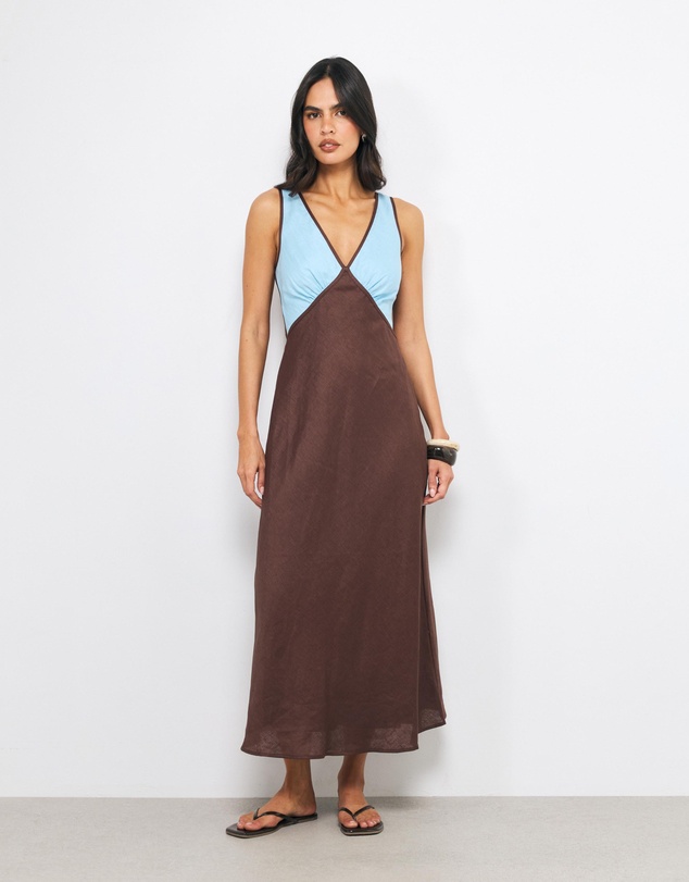 AERE - Eila Contrast Linen Slip Midi Dress