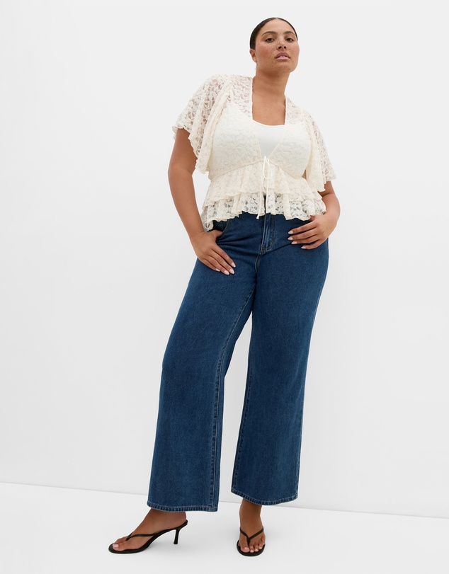 City Chic - Plus size Lily Lace Top - creme