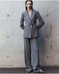 Carla Zampatti - Slate Italian Wool Pinstripe Double Breasted Blazer