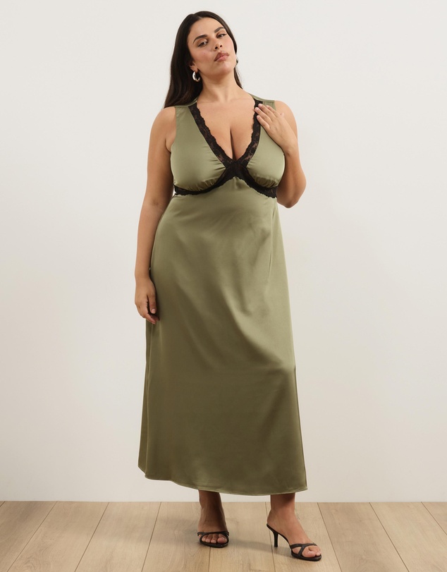 Atmos&Here Curvy - Jasmine Lace Trim Satin Midi Dress