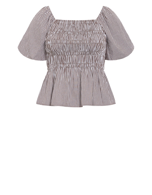 City Chic - Plus size Belle Gingham Top - chocolate