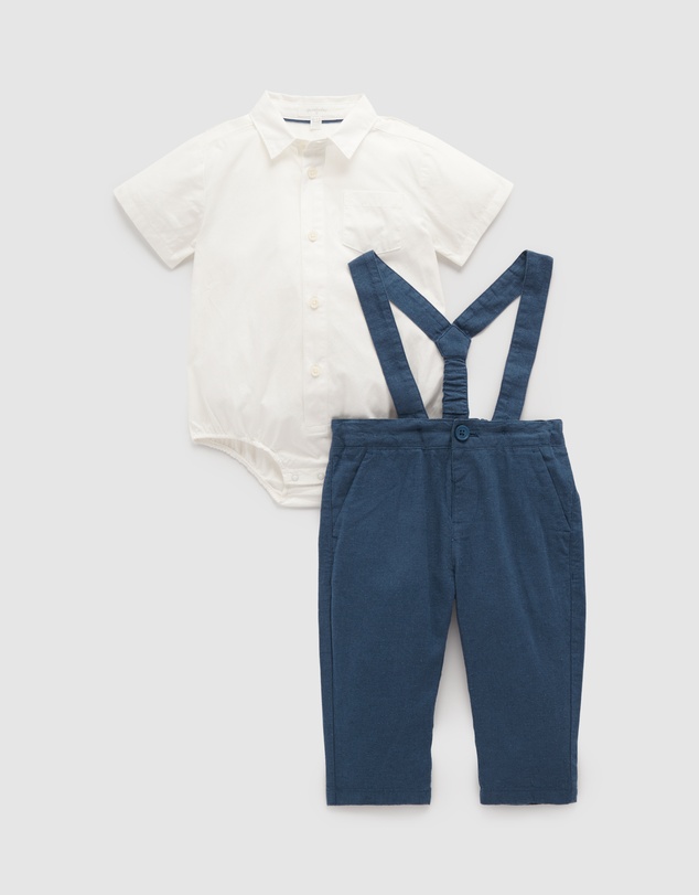 Purebaby - Classic Shirt & Overall Set - Babies-Kids