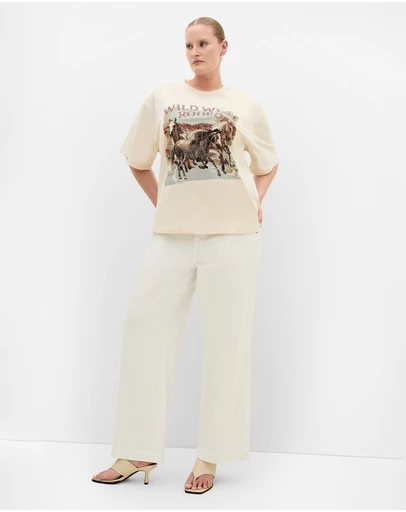 City Chic - Plus size Wild West Oversized Cotton Tee - cream