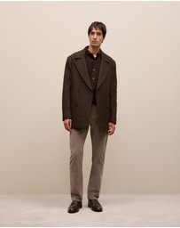 Trenery - Italian Wool Herringbone Peacoat in Coffee Bean
