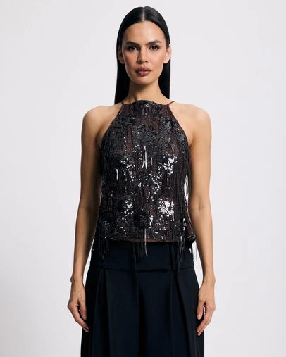 Lover - Xylia Drop Sequin Tie Back Top