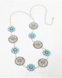 Lovisa - Silver & Turquoise Stone Boho Flower Ornate Belt
