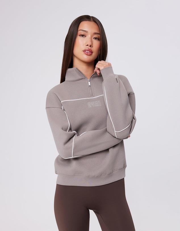 Upstate - Half Zip Pannelled Crew - Cinder