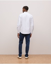 Trenery - Tailored Fit Cotton Monogram Oxford Shirt in White