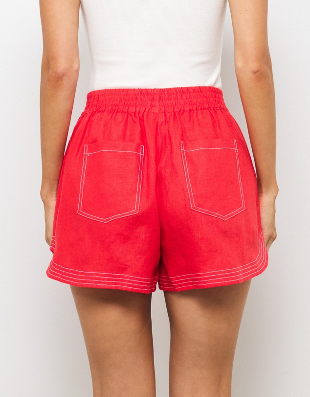AERE - Lulu Contrast Stitch Linen Shorts
