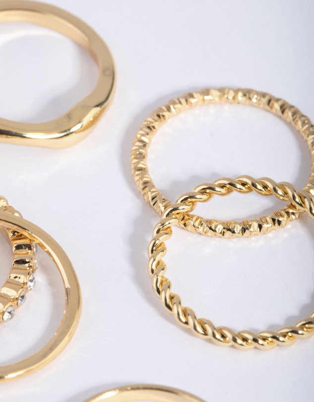 Lovisa - Gold Plated Molten Diamante Ring 6-Pack