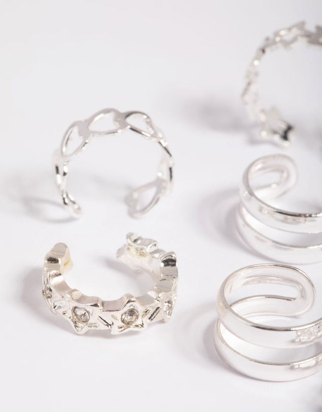 Lovisa - Silver Starry Heart Cuff Earring 8-Pack