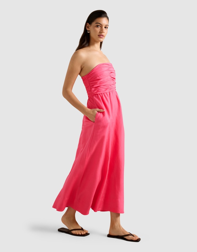 Forever New - Matisse Ruched Strapless Linen Midi Dress