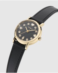 Furla - Easy Shape Yellow Gold-Tone Black Leather Strap Watch
