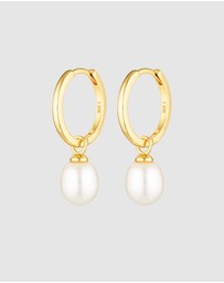 HOUSE OF SLANI - Gold Dangle Pearl Hoops