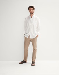 Trenery - Regular Fit Linen Piece Dyed Long Sleeve Shirt in White