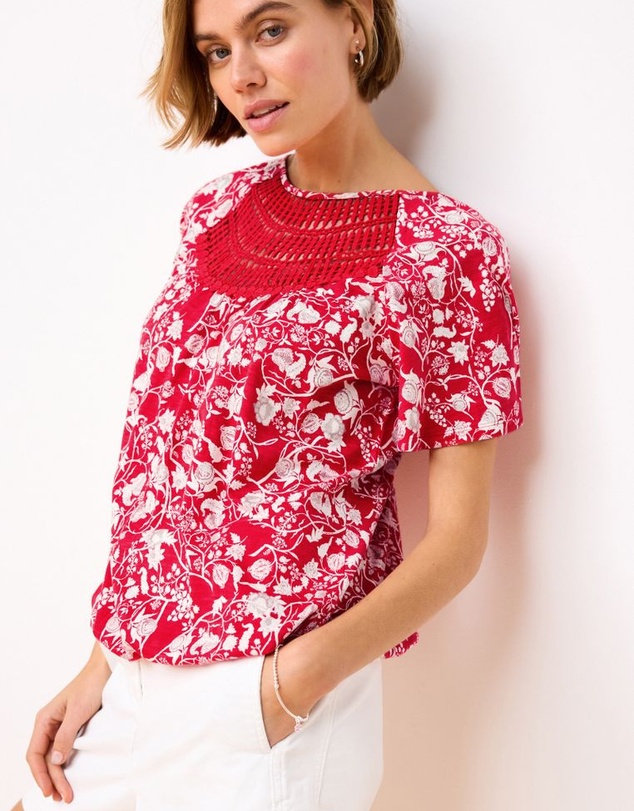 NEXT - Short Sleeve Crochet Bubblehem Top