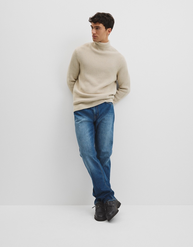 Country Road - Australian Good Earth Cotton Wool Blend Textured Roll Neck Knit