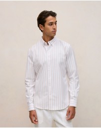 Trenery - Regular Fit Yarn Dyed Stripe Oxford Shirt in White