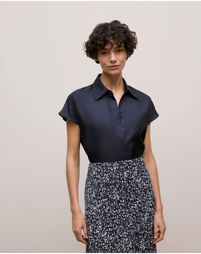 Trenery - Silk Twill Cap Sleeve Shirt in Night Sky