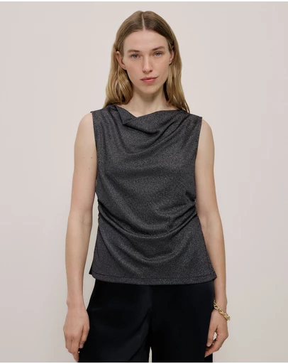 Trenery - Metallic Draped Shell Tank in Black
