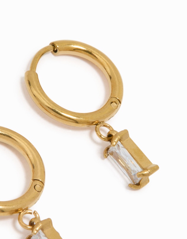 Lovisa - Waterproof Gold Plated Stainless Steel Baguette Diamante Huggie Earrings