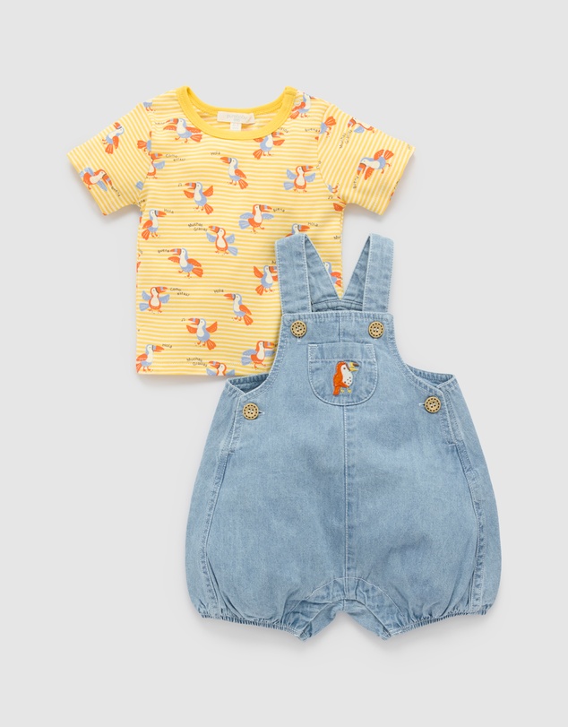 Purebaby - Denim Overall Set -Kids-Babies
