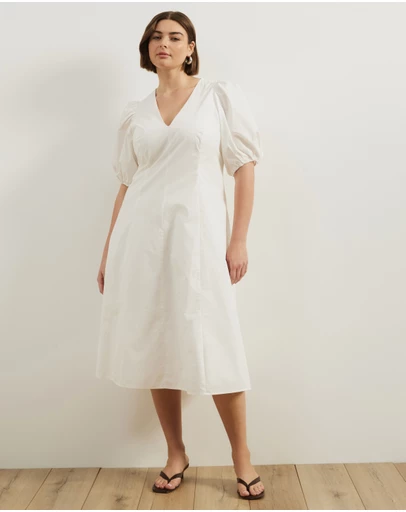 Atmos&Here Curvy - Ally Cotton Puff Sleeve Midi Dress