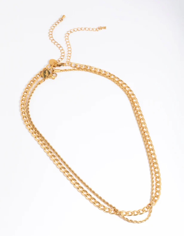 Lovisa - Waterproof Gold Plated Stainless Steel Twist Chain Double Layer Necklace