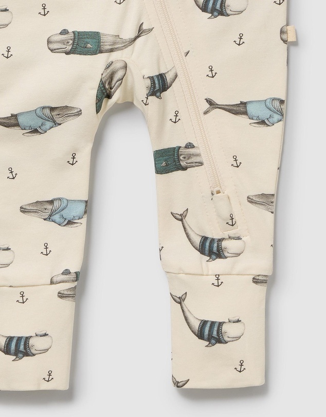 Wilson & Frenchy - Woolly Whales Organic Zipsuit With Feet - Babies