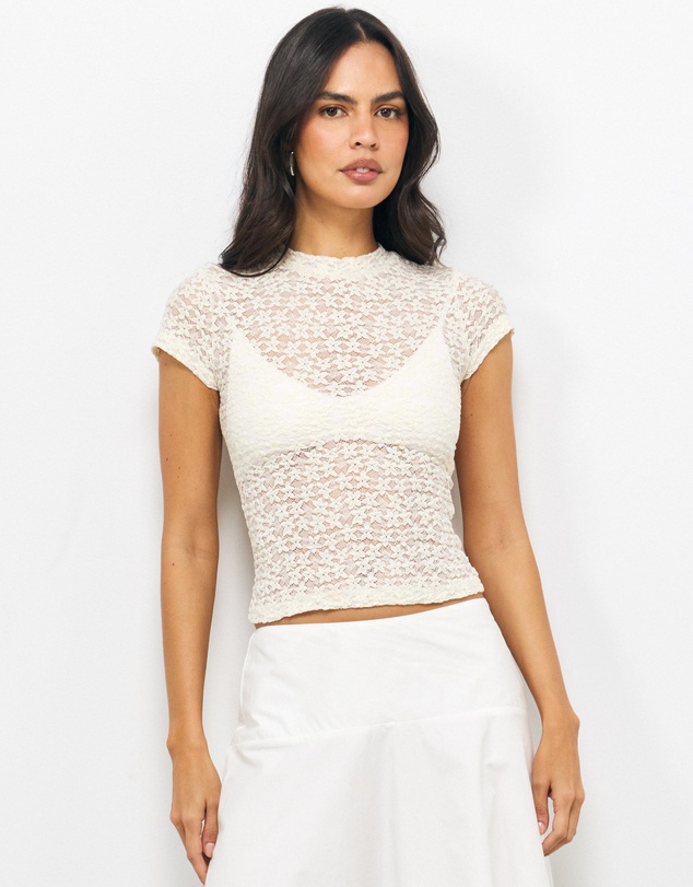 AERE - Zia Short Sleeve Lace Top