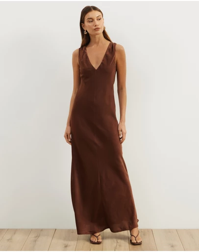 Atmos&Here - Dara Vneck Satin Maxi Dress