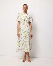 AERE - Clea Linen Puff Sleeve Midi Dress