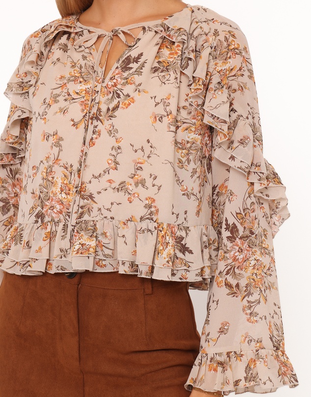 Petal & Pup - Caecilia Frill Top - Beige Floral