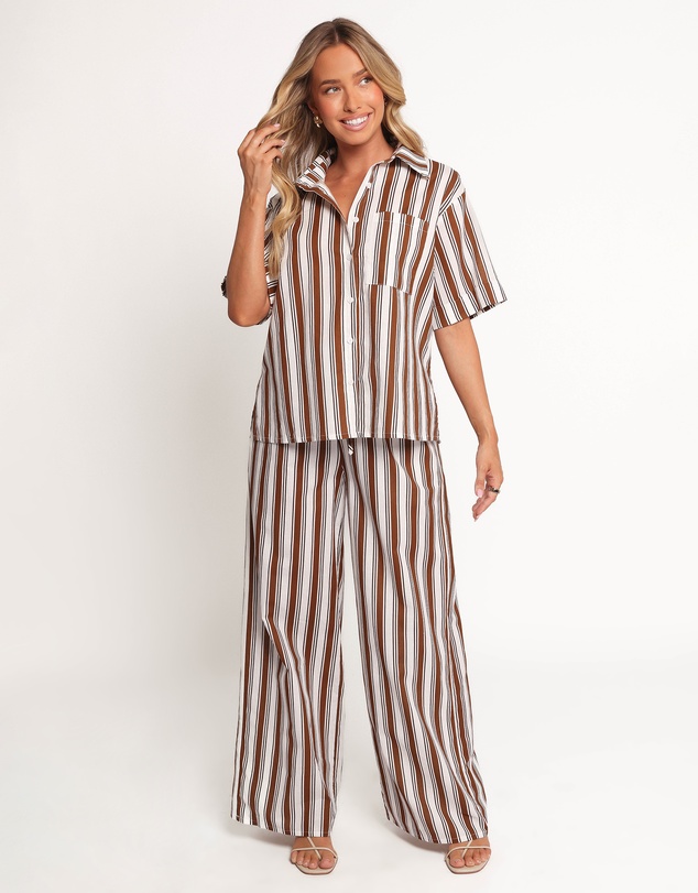 Petal & Pup - Thalia Wide Leg Pant - Chocolate Stripe