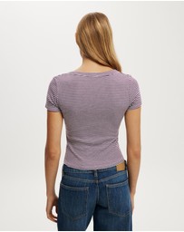 Cotton On - Goldie Rib V Neck Short Sleeve