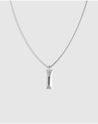 GUESS - Silver-Tone Matte Crystals Tag Necklace