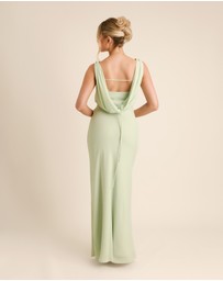 Six Stories - Plunge Cowl Front Chiffon Bridesmaid Dress with Neck Scarf